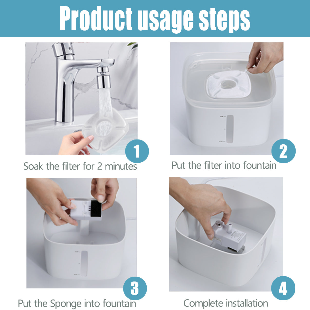 34Pcs Cat Water Fountain Replacement Filters Compatible with VEKEN® 95oz/2.8L Automatic Dog Water Dispenser(16 Carbon Filters+16 Pre-Filter Sponges+2 Cleaning Brushes)